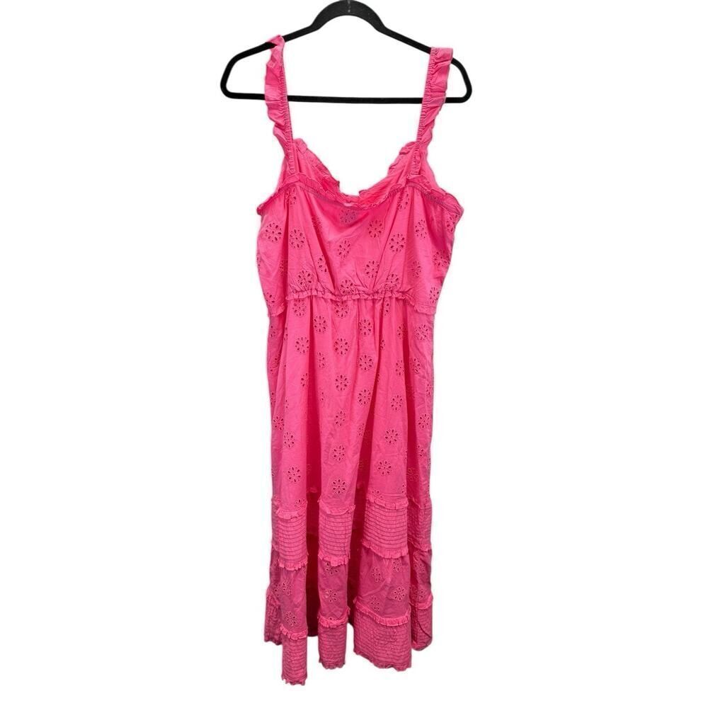 NWT Old Navy Pink Eyelet Button-Front Midi Dress XL Ruffle Strap Cotton - Picture 6 of 13